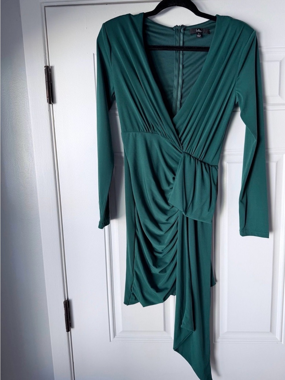 Lulus Long-Sleeve Emerald Green Draped Wrap Dress